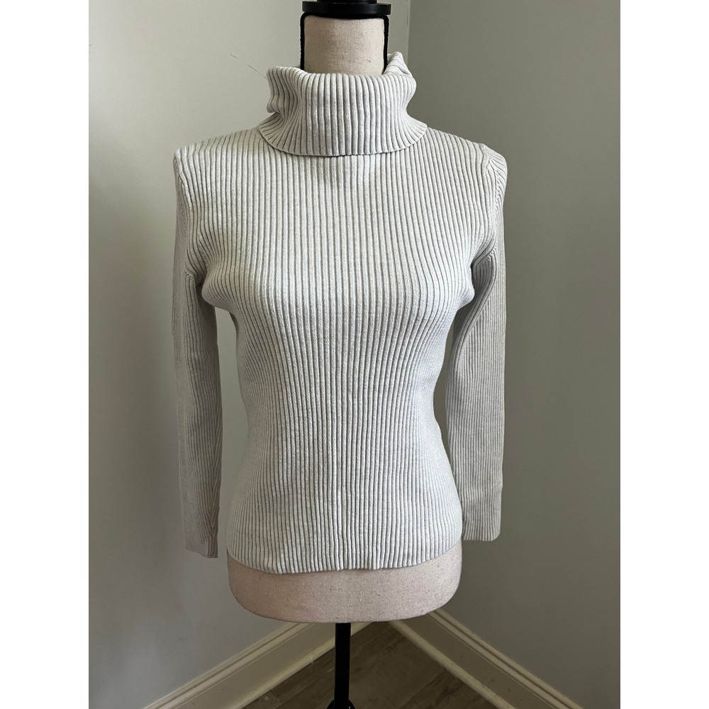 Banana Republic Knit Sweater XS Gray Ribbed Turtleneck Preppy Office Minimalist